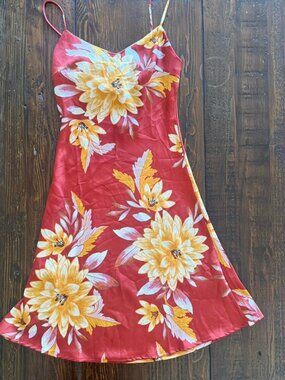 Forever 21 floral reddish orangish floral mini slip dress with yellow/white